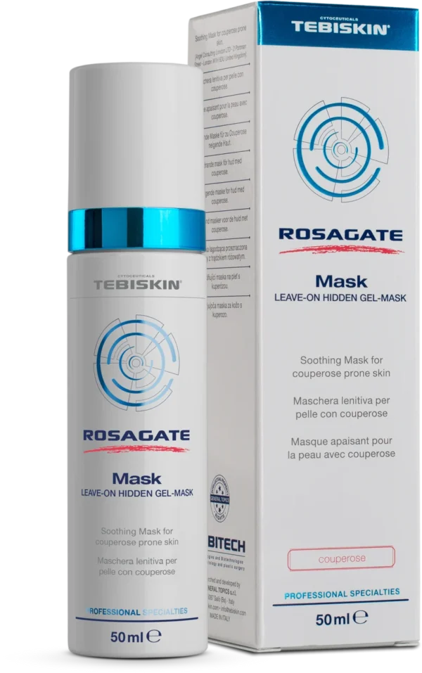 ROSAGATE MASK LEAVE-ON nenuplaunama gelinė kaukė ROSAGATE MASK LEAVE-ON raminanti gelinė kaukė kuperozės paveiktai odai